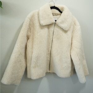 Abercrombie & Fitch Cream Faux Fur Jacket